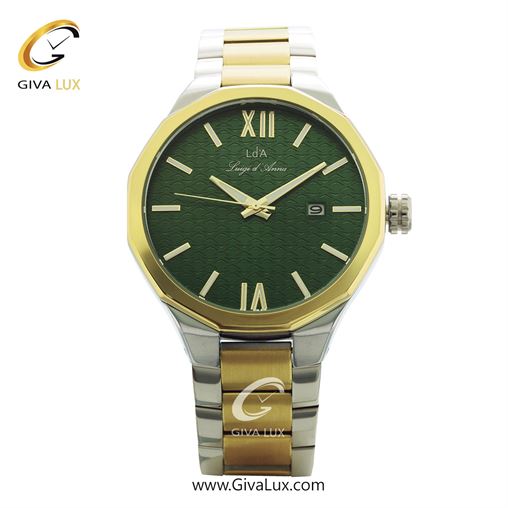 ساعت مچی اورجینال مردانه LdA | لوئیجی د آنا | Luigi d'Ana نقره ای-طلایی | طلایی-نقره ای| سبز یشمی تیره| کد رفرنس 2375